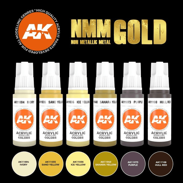 AK 3rd Gen Paintset: NMM (Non Metallic Metal) GOLD Set