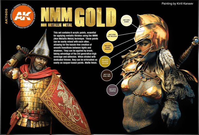 AK 3rd Gen Paintset: NMM (Non Metallic Metal) GOLD Set
